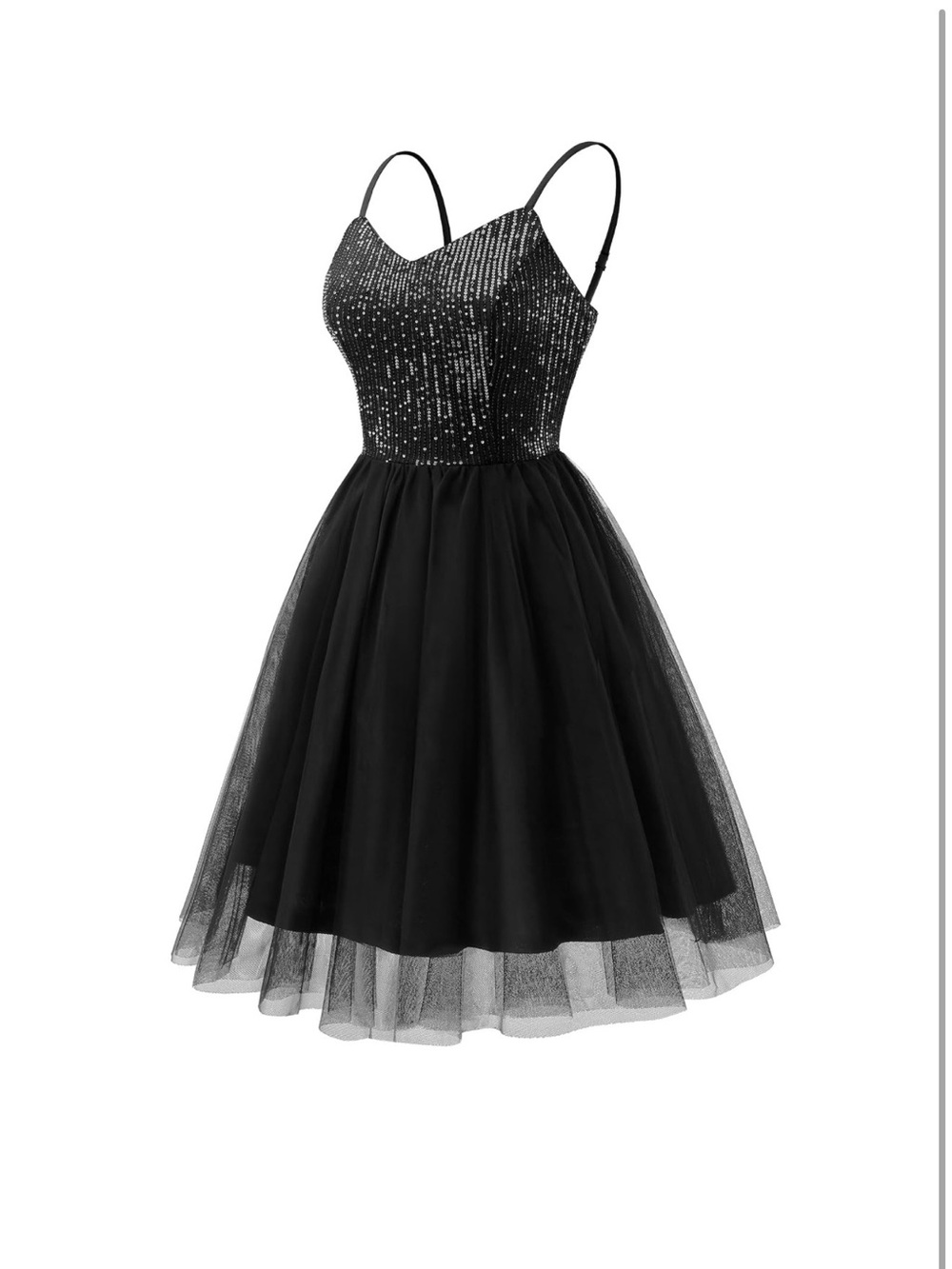 Black Sequin Bodice Tulle Party Dress